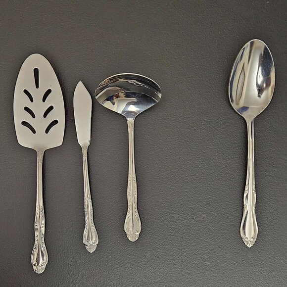 4 Stainless Serving Pcs: 3 National Korea - 1 Simeon I. & George H. Rogers Co. - Picture 2 of 12